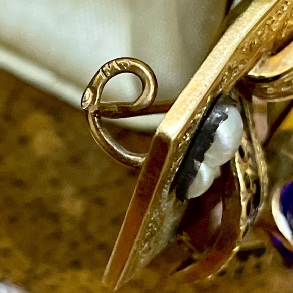 Antique Victorian 14k Yellow Gold Natural Amethyst Pearl Black Enamel Brooch - Picture 10 of 11